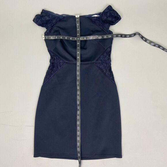 $288 Sho by Tadashi Shoji Women's Dark Blue Lace Cutout Short Sleeve MIDI Dress - Picture 8 of 8